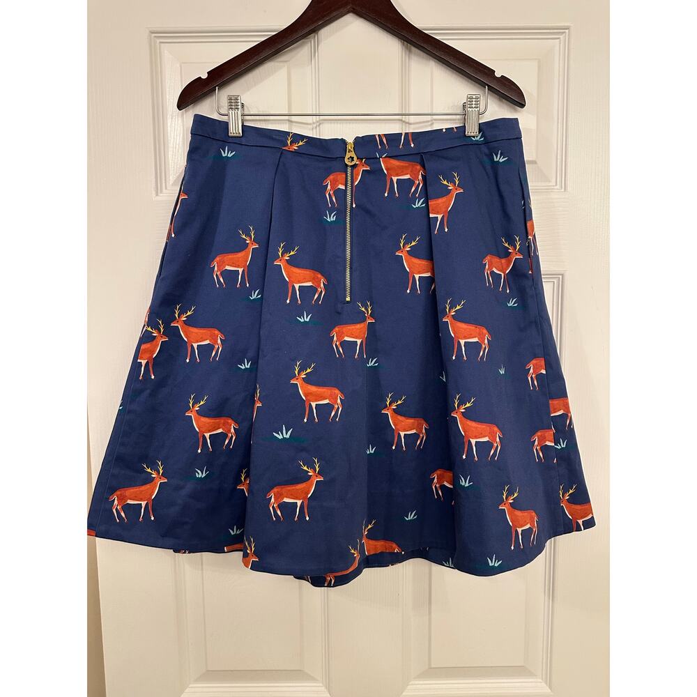 Draper James Oh Deer Pleated Skirt Navy Sz 12 - Picture 4 of 8